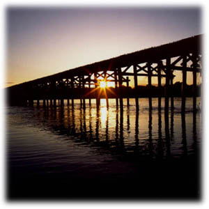 夕方の木津川の流れ橋の写真